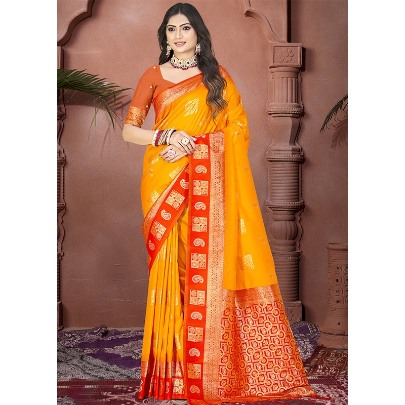 Mustard Dupion Silk Saree With Blouse Piece - JD986603888
