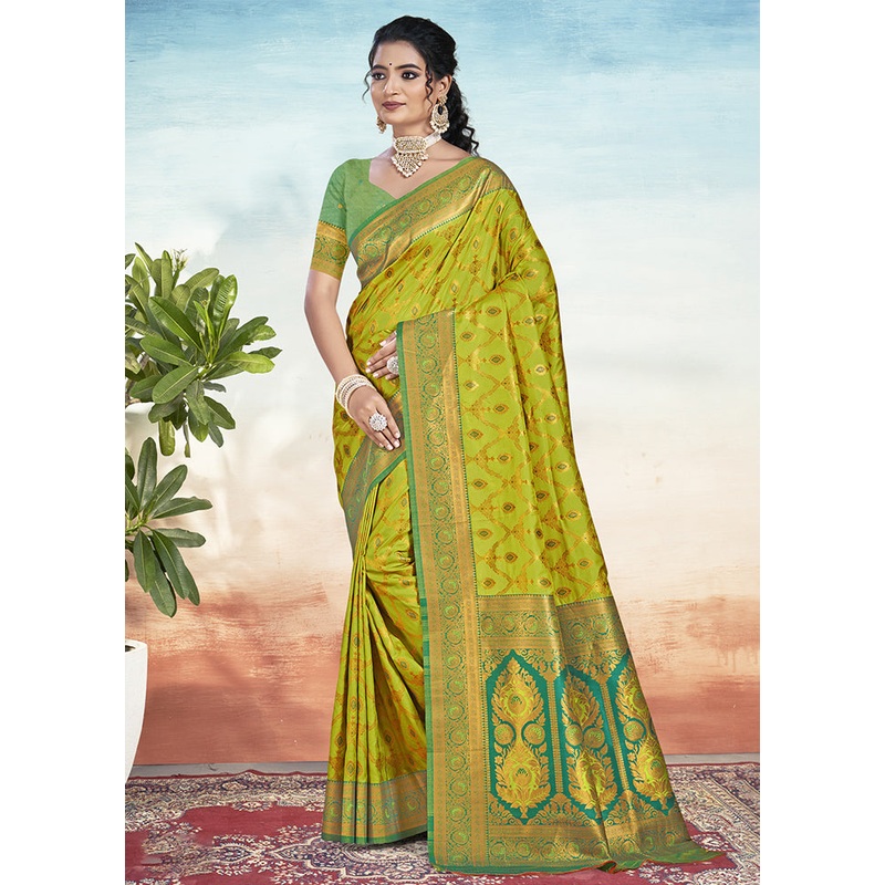 Olive Green Dupion Silk Saree With Blouse Piece - JD986603882