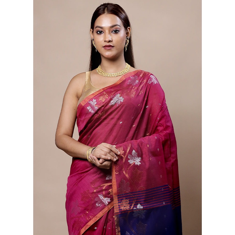 Pink Cotton Saree With Blouse Piece - JD986603969