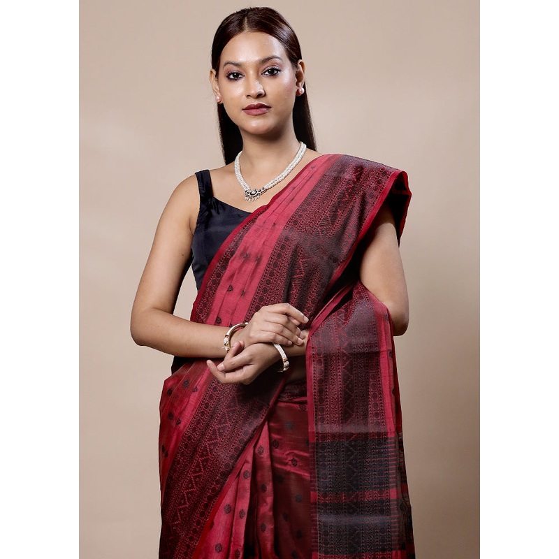 Pink Dupion Silk Saree With Blouse Piece - JD986603977