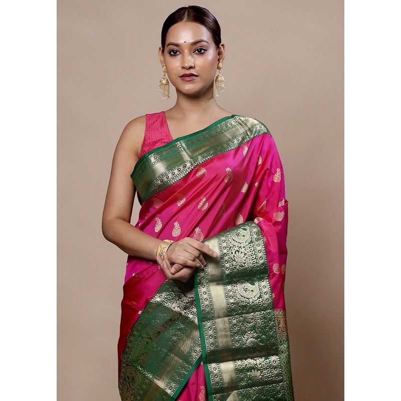 Pink Handloom Kanchipuram Pure Silk Saree With Blouse Piece - JD986603976