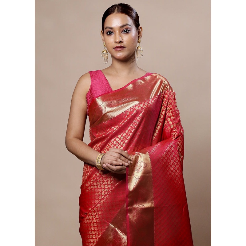 Pink Kanjivaram Silk Saree With Blouse Piece - JD986603970