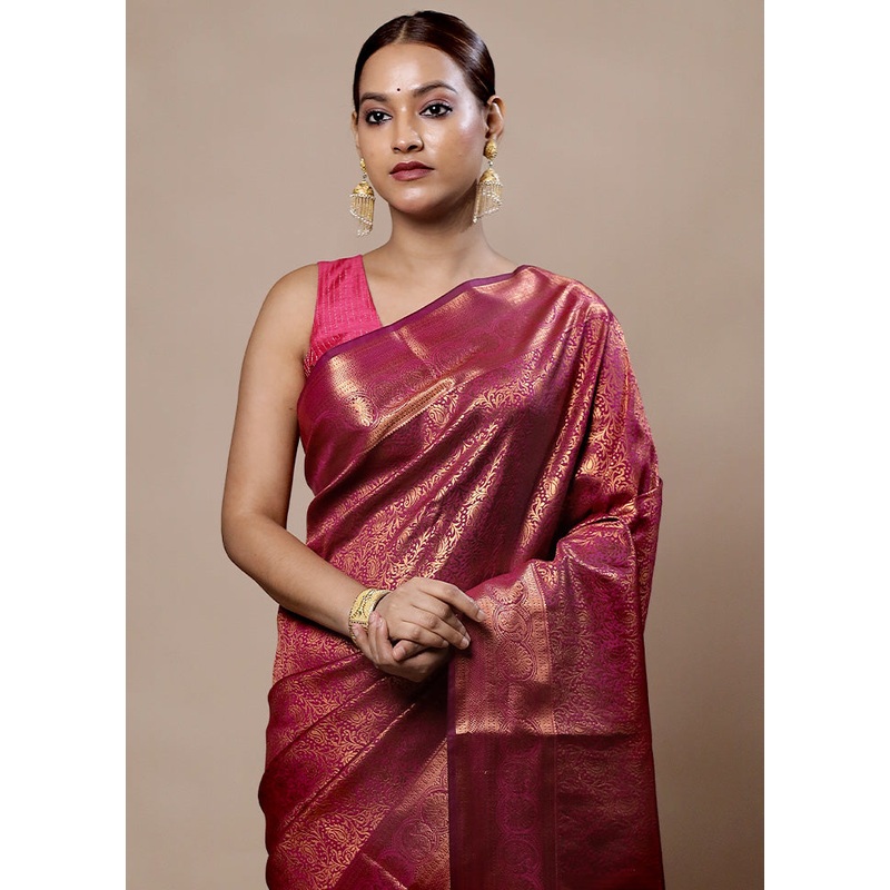 Pink Kanjivaram Silk Saree With Blouse Piece - JD986603971