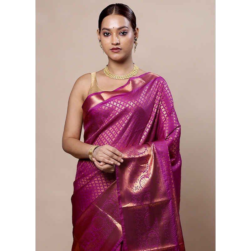 Pink Kanjivaram Silk Saree With Blouse Piece - JD986603973