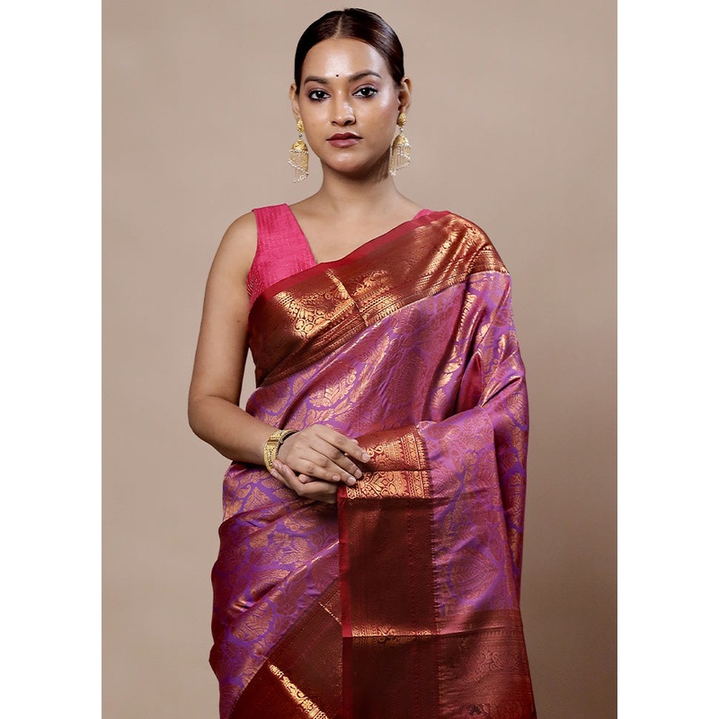 Pink Kanjivaram Silk Saree With Blouse Piece - JD986603975