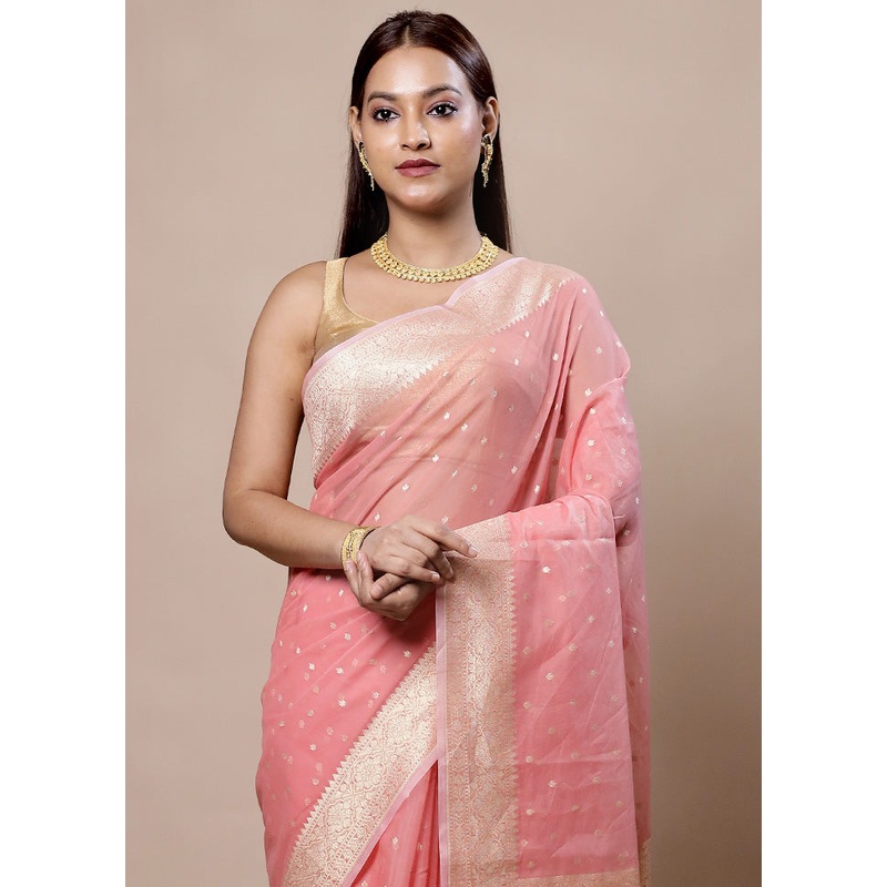 Pink Kora Silk Saree With Blouse Piece - JD986603965