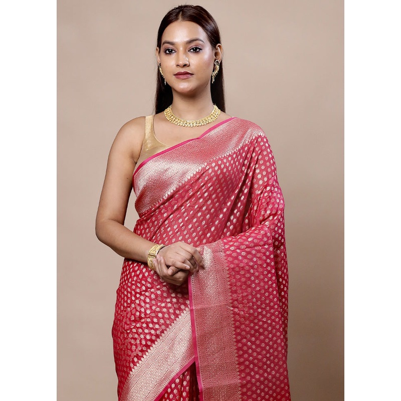 Pink Kora Silk Saree With Blouse Piece - JD986603966