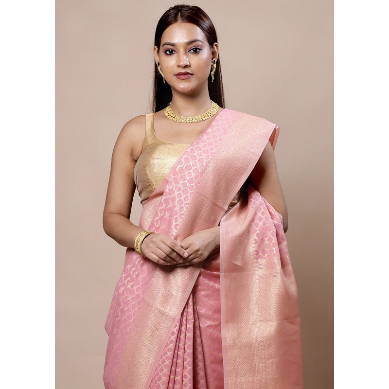 Pink Kora Silk Saree With Blouse Piece - JD986603967