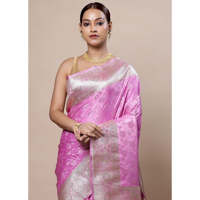 Pink Tanchoi Silk Saree With Blouse Piece - JD986603962
