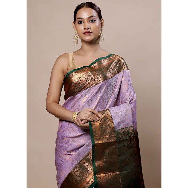Purple Kanjivaram Silk Saree With Blouse Piece - JD986603959
