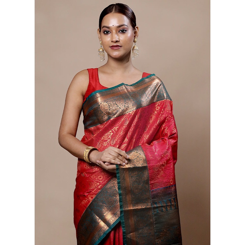 Red Kanjivaram Silk Saree With Blouse Piece - JD986603958