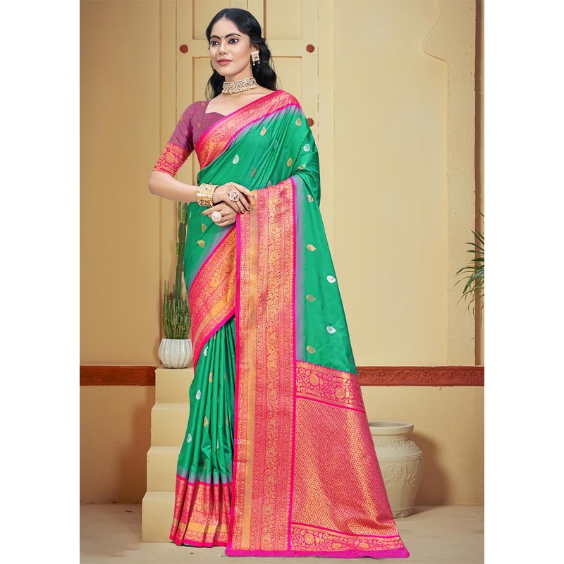 Teal Green Dupion Silk Saree With Blouse Piece - JD986604080