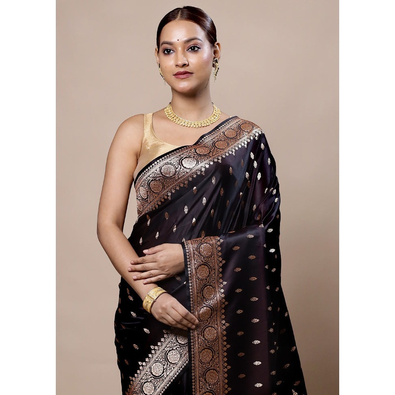 Wine Banarasi Silk Saree With Blouse Piece - JD986603952