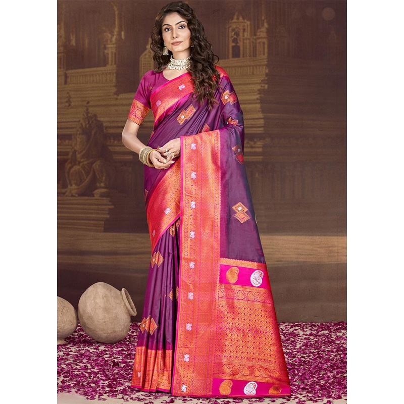 Wine Dupion Silk Saree With Blouse Piece - JD986604062