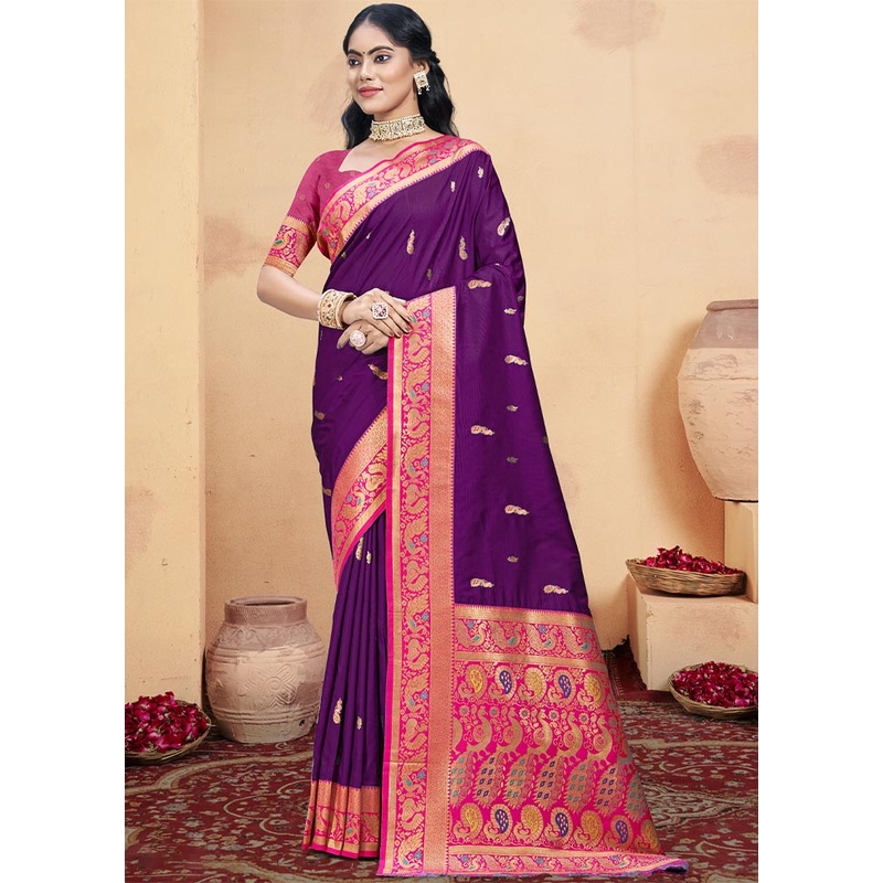 Wine Dupion Silk Saree With Blouse Piece - JD986604063