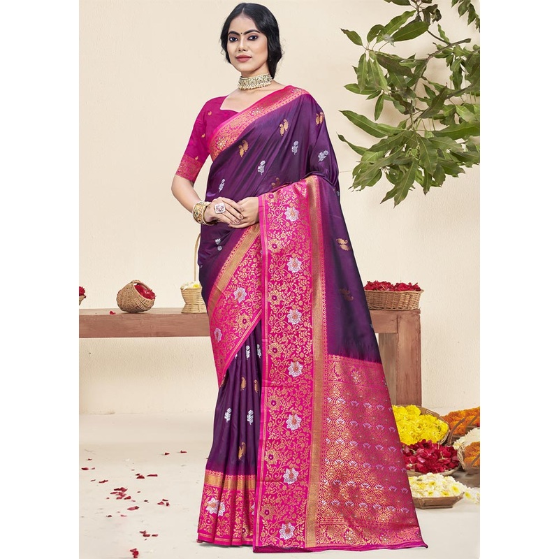 Wine Dupion Silk Saree With Blouse Piece - JD986604064
