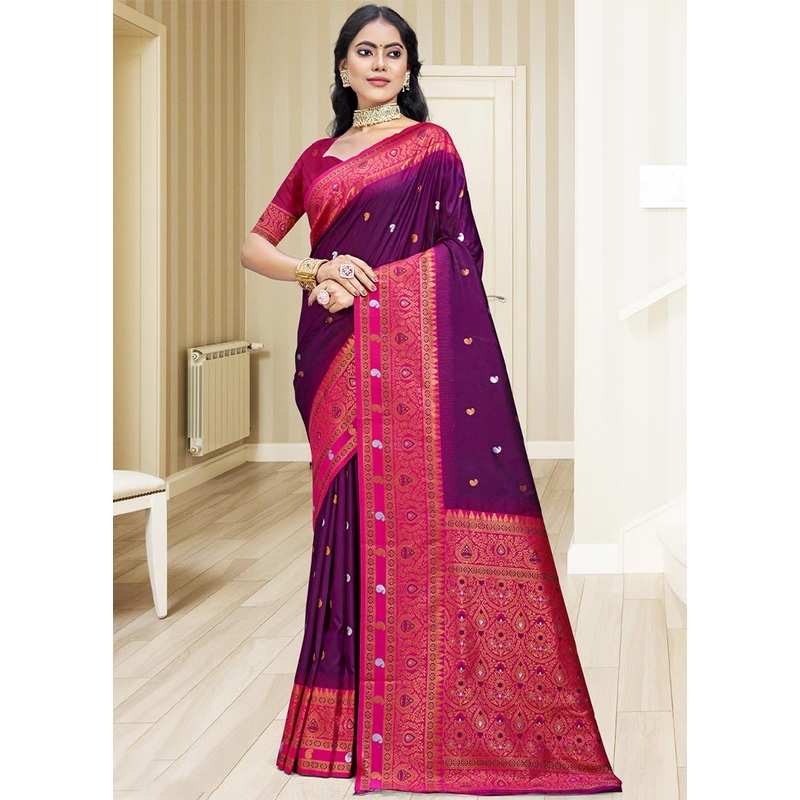 Wine Dupion Silk Saree With Blouse Piece - JD986604066