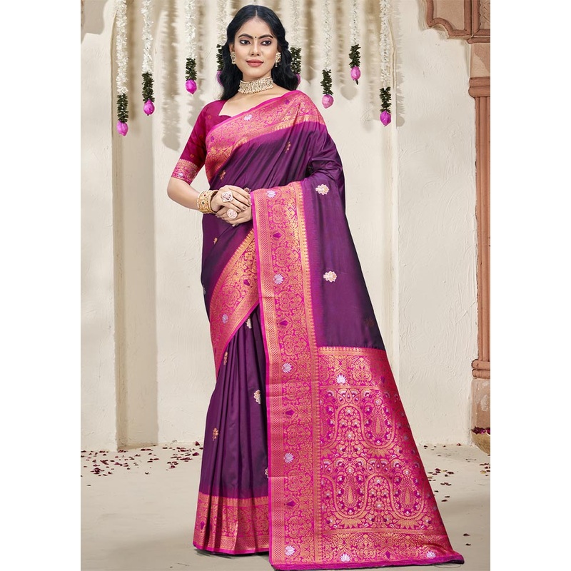 Wine Dupion Silk Saree With Blouse Piece - JD986604067