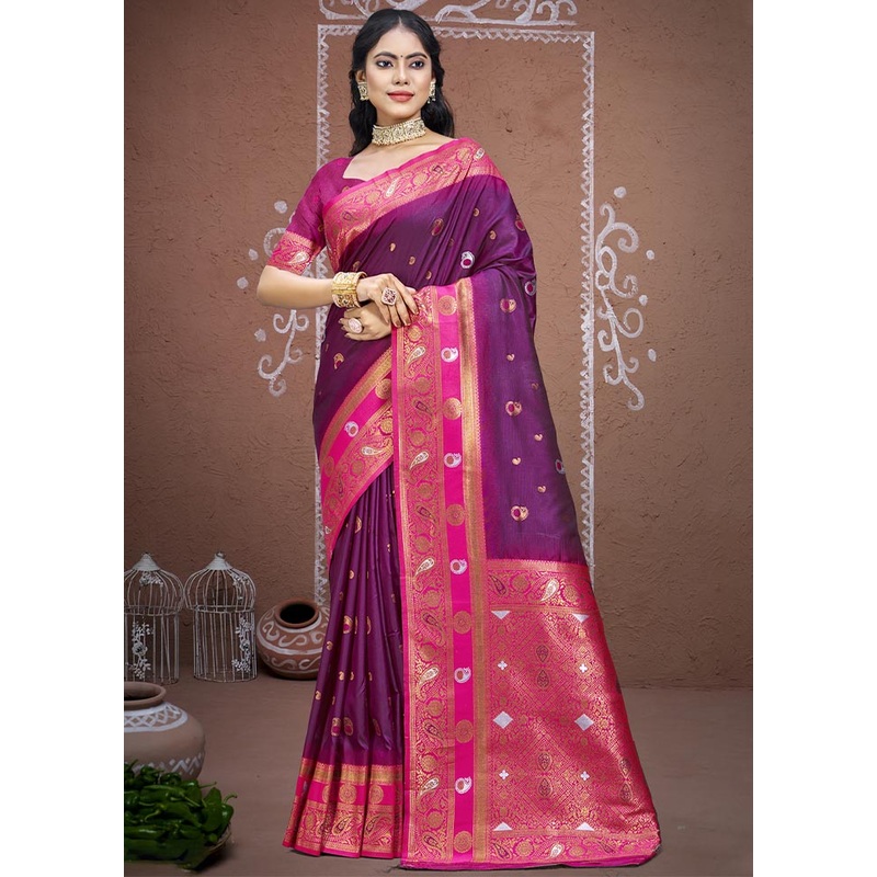 Wine Dupion Silk Saree With Blouse Piece - JD986604068