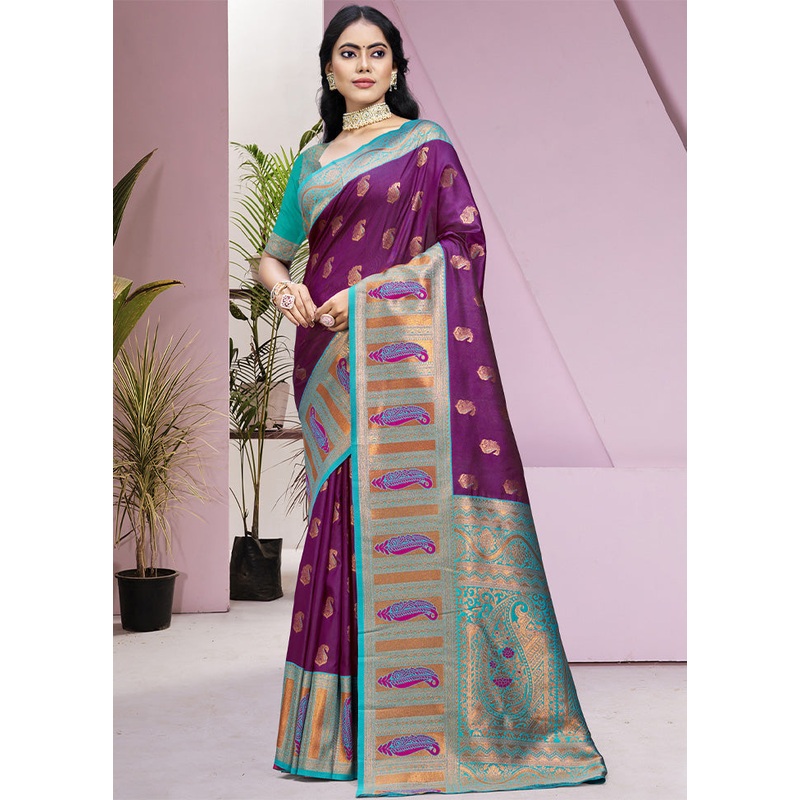 Wine Dupion Silk Saree With Blouse Piece - JD986604069