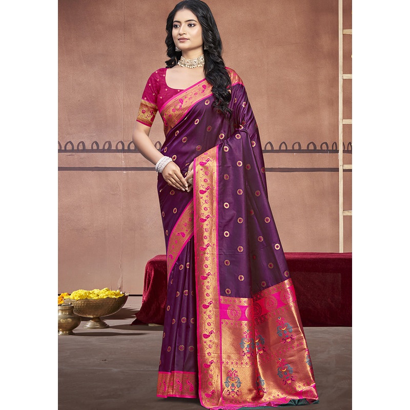 Wine Dupion Silk Saree With Blouse Piece - JD986604070
