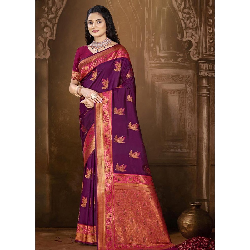 Wine Dupion Silk Saree With Blouse Piece - JD986604071