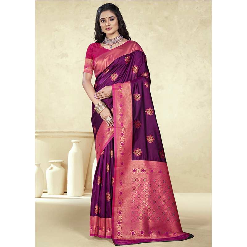 Wine Dupion Silk Saree With Blouse Piece - JD986604072