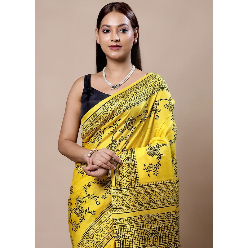 Yellow Pure Bishnupuri Silk Saree Without Blouse Piece - JD986603947