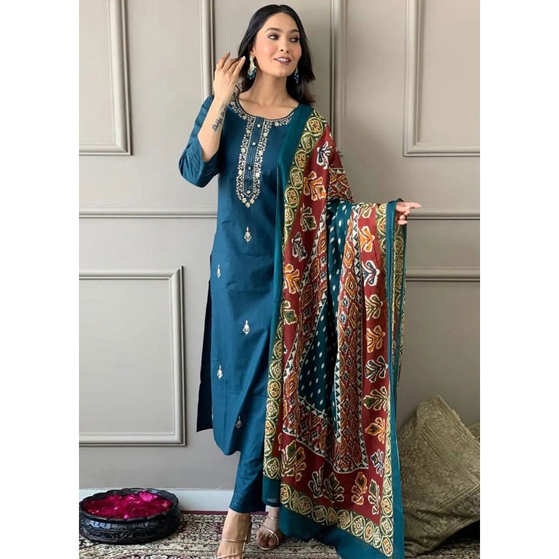 3 Pc Aqua Readymade Rayon Suit Set - JD986603716