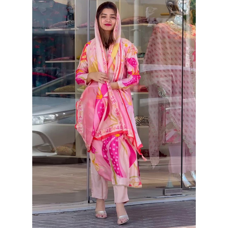 3 Pc Baby Pink Readymade Silk Suit Set - JD986603713