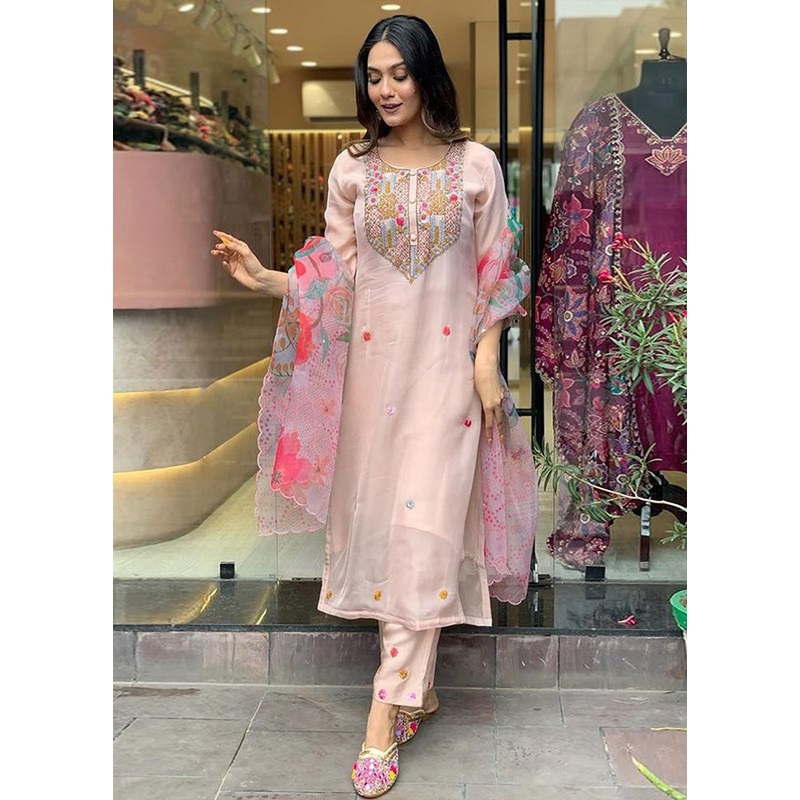 3 Pc Baby Pink Readymade Silk Suit Set - JD986603714