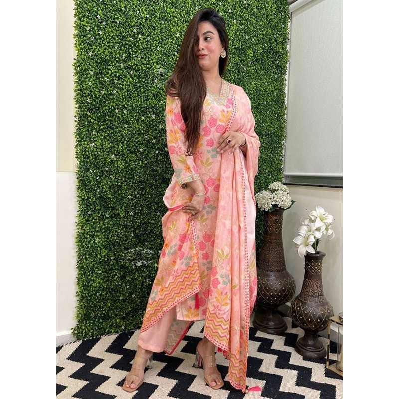 3 Pc Baby Pink Readymade Silk Suit Set - JD986603715