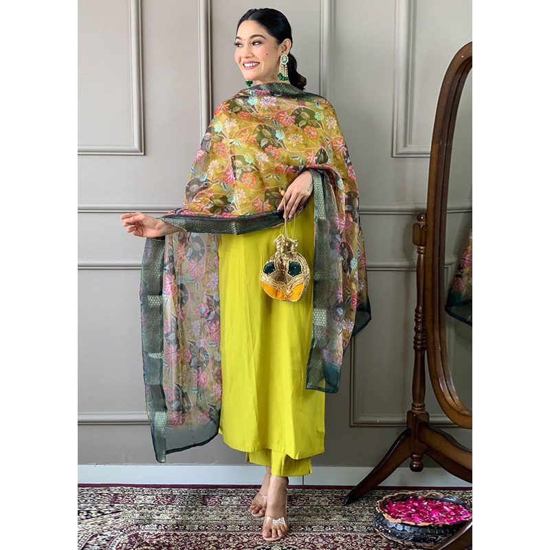 3 Pc Green Readymade Viscose Suit Set - JD986603700