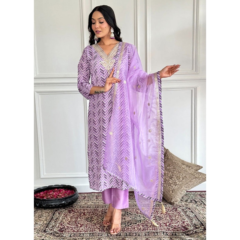 3 Pc Lavender Readymade Silk Suit Set - JD986603698