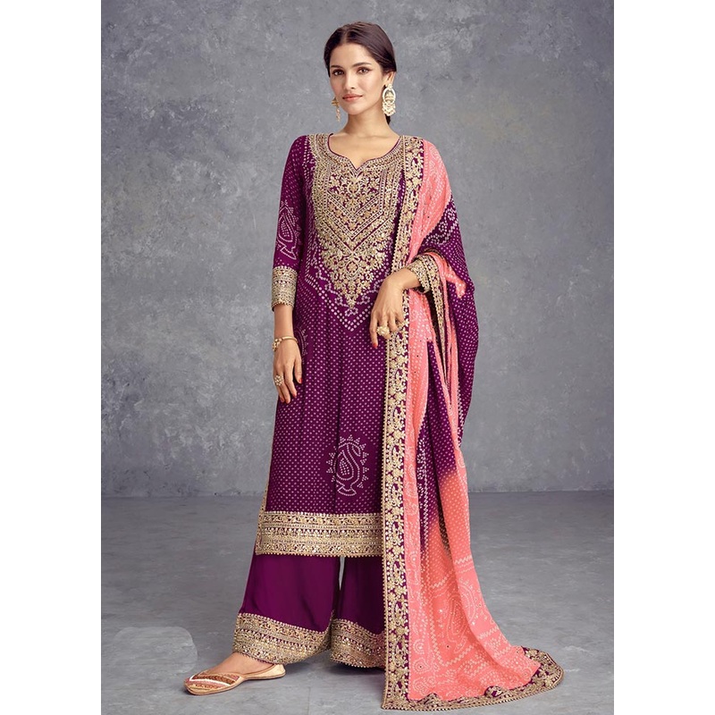 3 Pc Magenta Semi Stitched Silk Suit Set - JD986603807