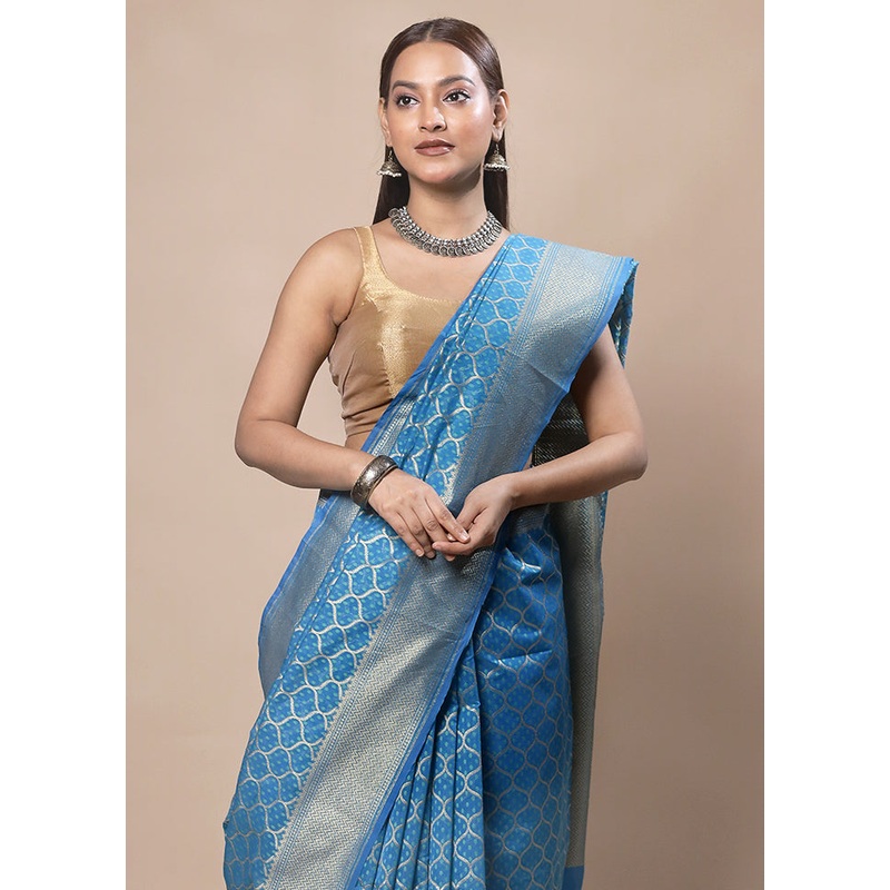 Blue Kora Silk Saree With Blouse Piece - JD986603780