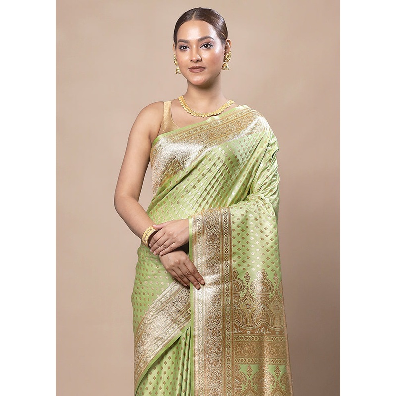 Green Banarasi Silk Saree With Blouse Piece - JD986603776