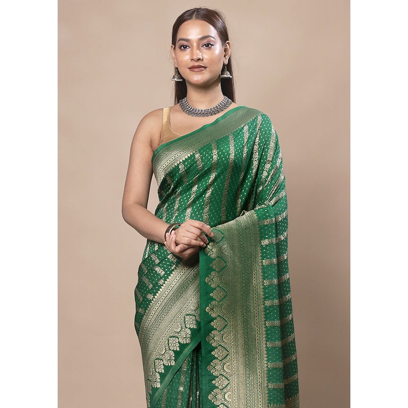 Green Dupion Silk Saree With Blouse Piece - JD986603772