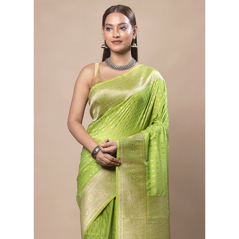 Green Dupion Silk Saree With Blouse Piece - JD986603773