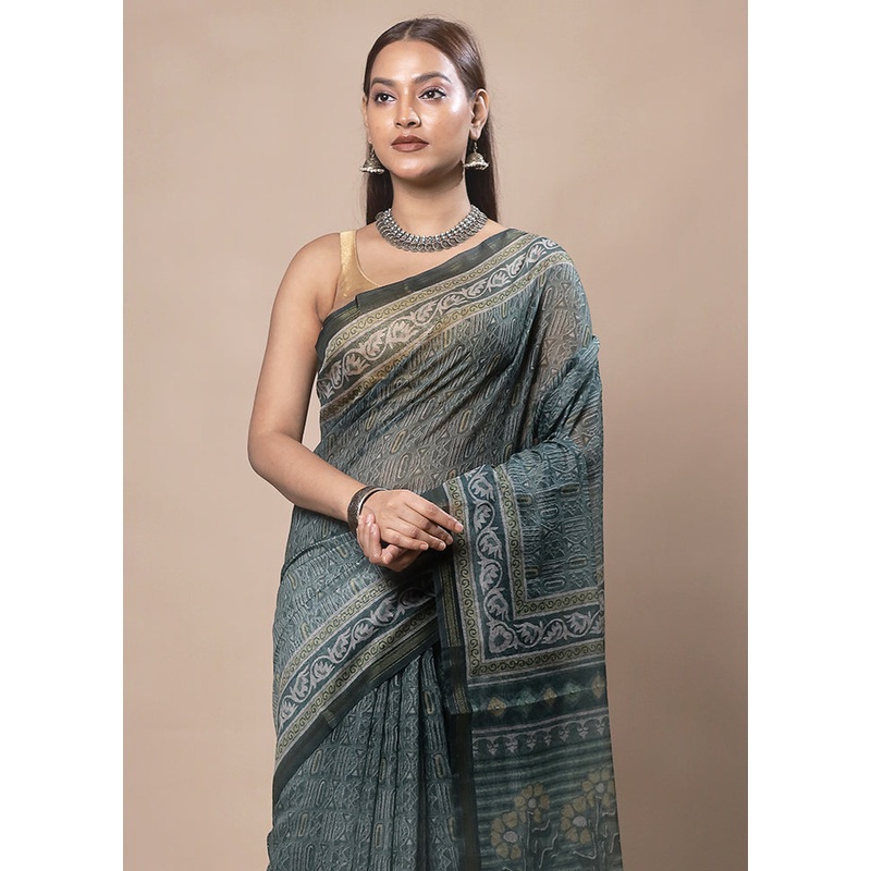 Green Dupion Silk Saree With Blouse Piece - JD986603774