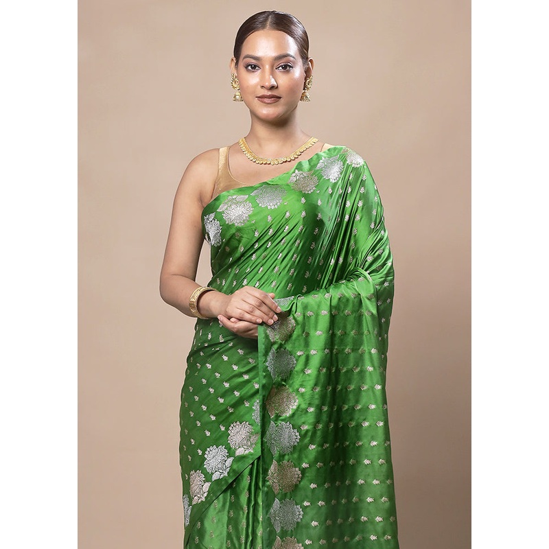 Green Katan Silk Saree With Blouse Piece - JD986603770