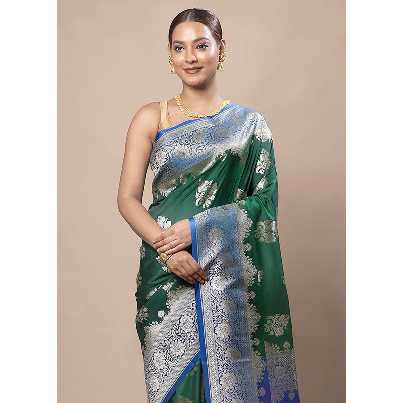 Green Katan Silk Saree With Blouse Piece - JD986603771
