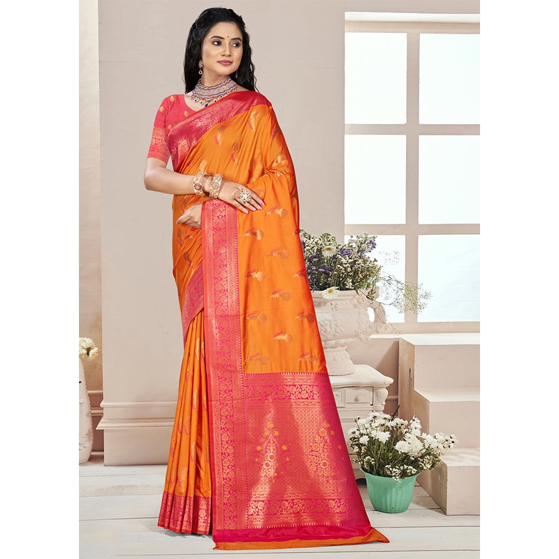 Orange Dupion Silk Saree With Blouse Piece - JD986603879