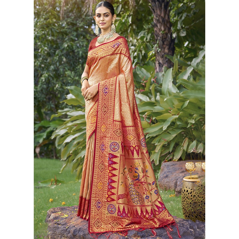 Peach Dupion Silk Saree With Blouse Piece - JD986603873