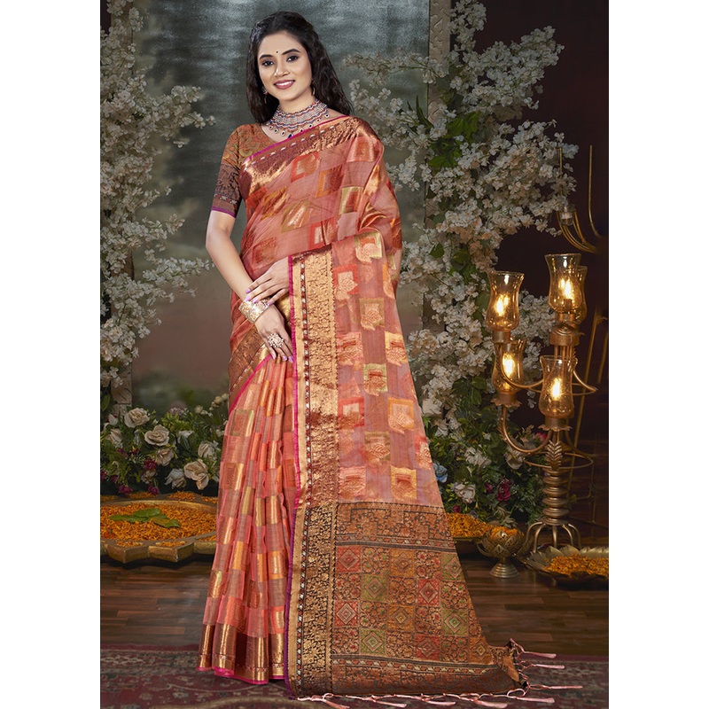 Pink Chanderi Silk Saree With Blouse Piece - JD986603871