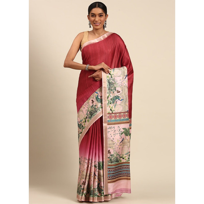 Pink Cotton Saree With Blouse Piece - JD986603870