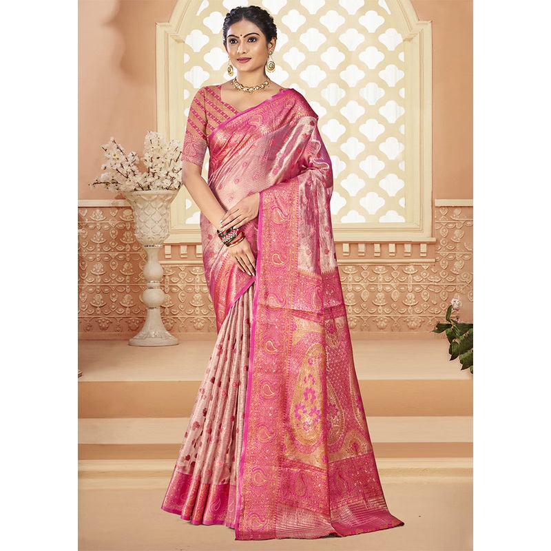 Pink Dupion Silk Saree With Blouse Piece - JD986603866