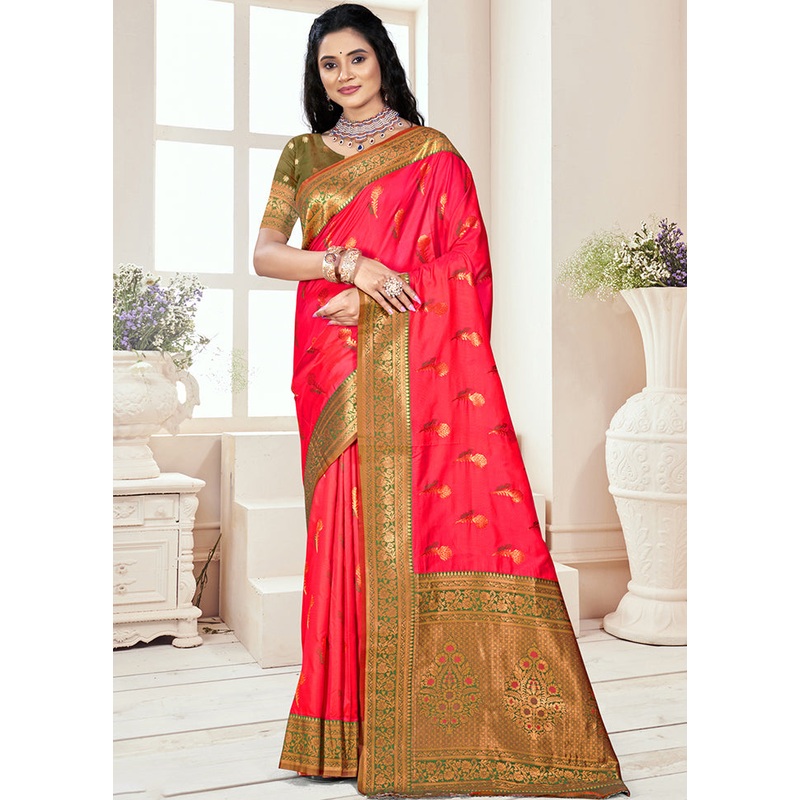 Pink Dupion Silk Saree With Blouse Piece - JD986603867