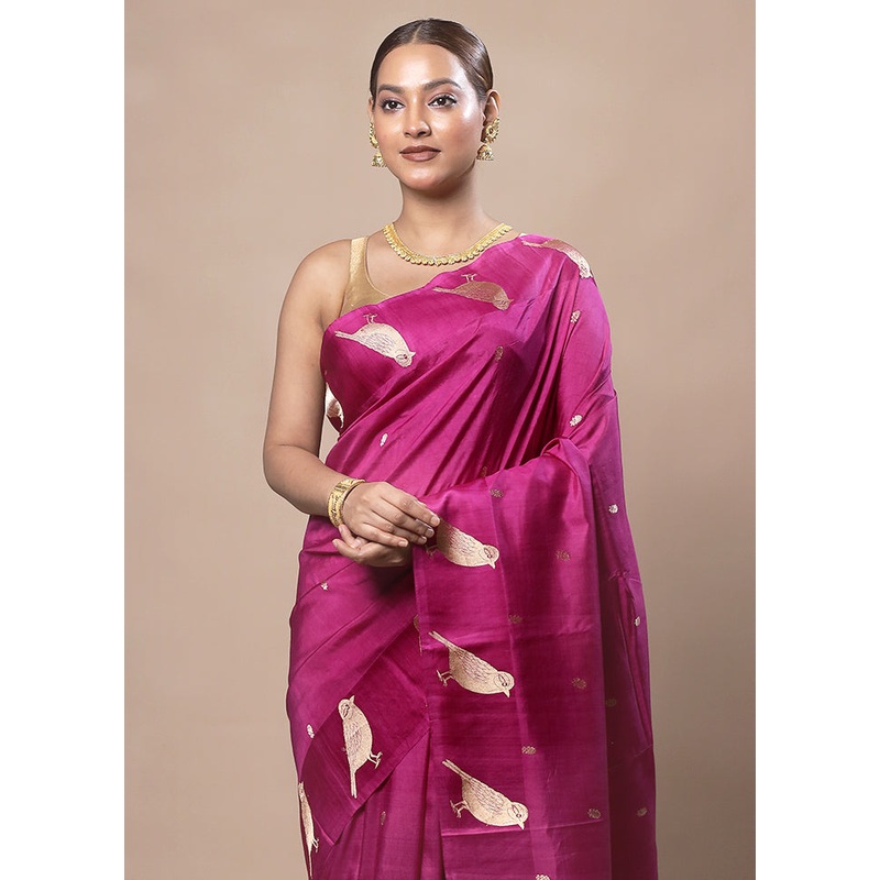 Pink Handloom Katan Pure Silk Saree With Blouse Piece - JD986603747