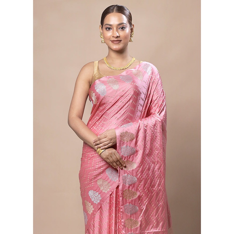Pink Katan Silk Saree With Blouse Piece - JD986603743